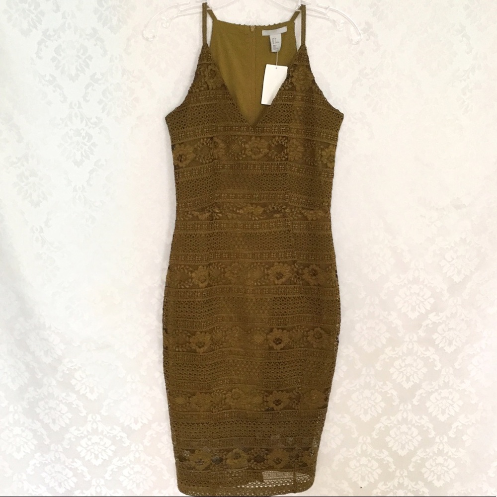 NWT H&M Green Lace Sleeveless Midi Dress